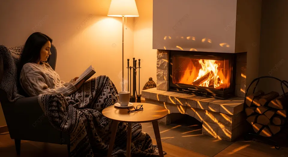 femme lisant un livre avec un café, ambiance cosy